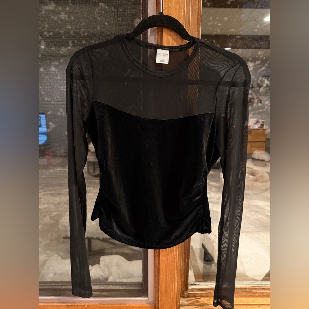 Wild Fable Black Mesh Velvet Blouse